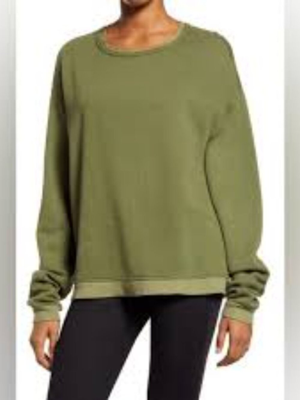 Treasure & Bond Olive Green Raw Edge Crewneck Sweatshirt Cotton Size XXS
